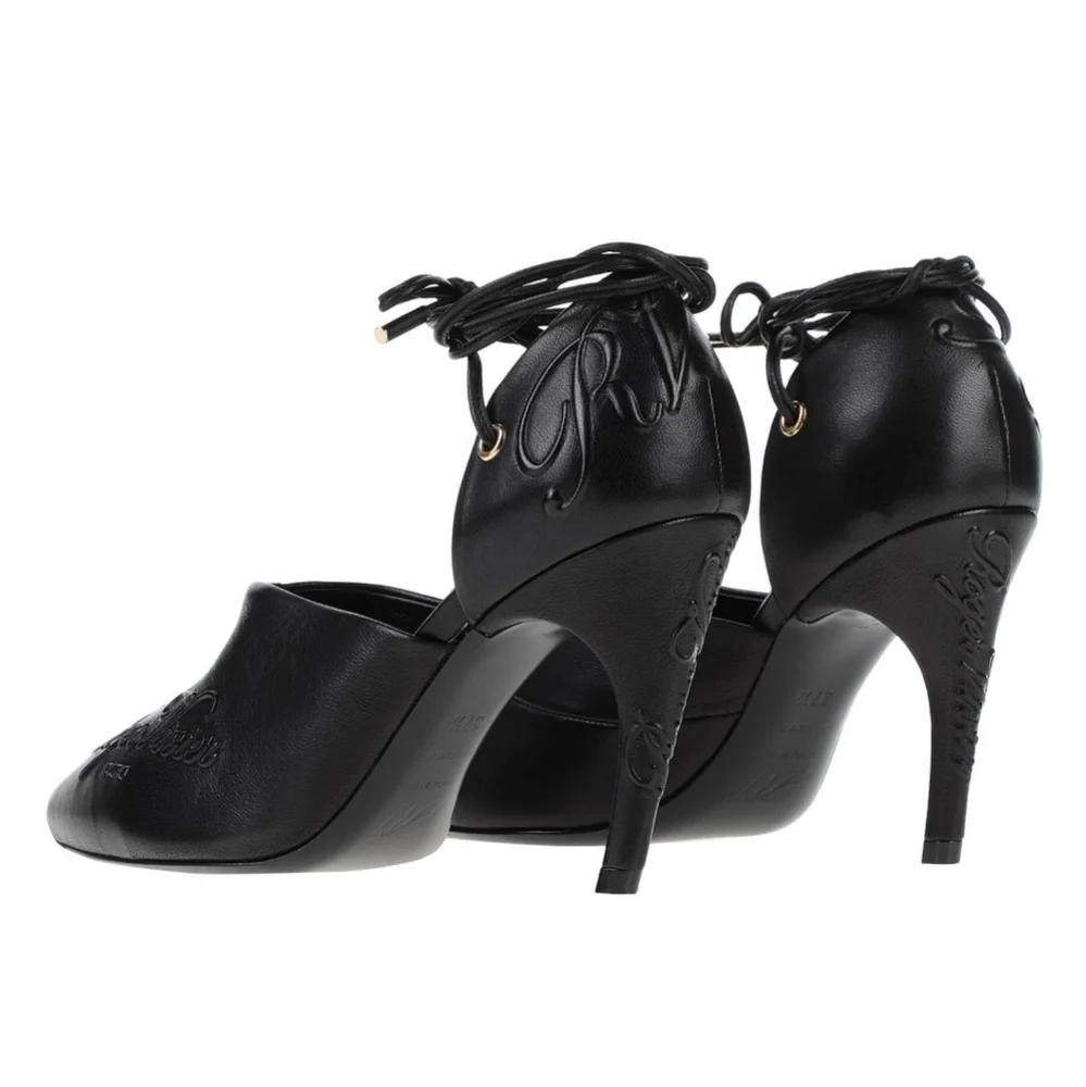 Roger Vivier Logomania Leather Pointed Toe Lace Up Heel Pumps Size 38.5 - Picture 4 of 12